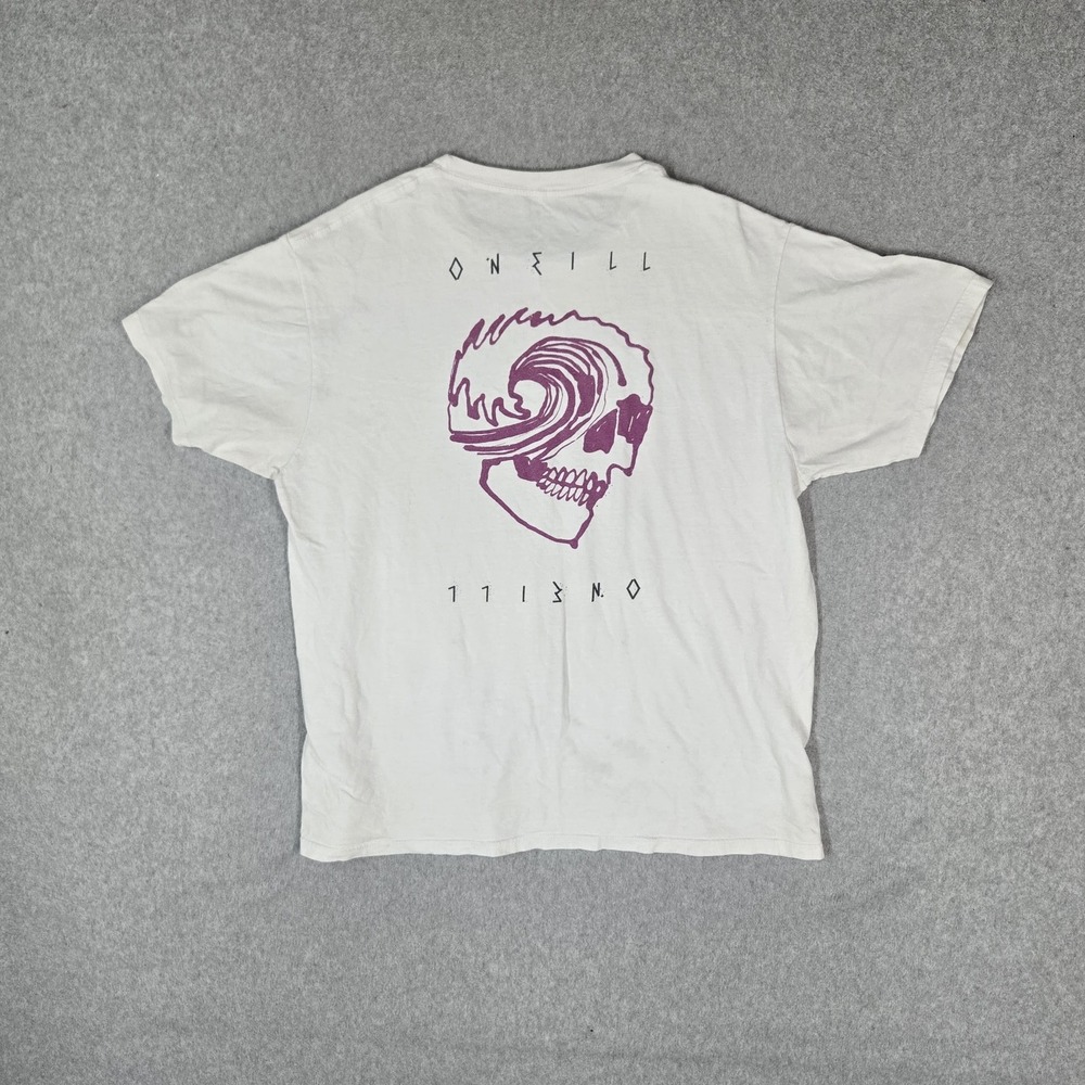 O'Neill Men Shirt LARGE White Graphic Skull Wave Print Modern Fit READ